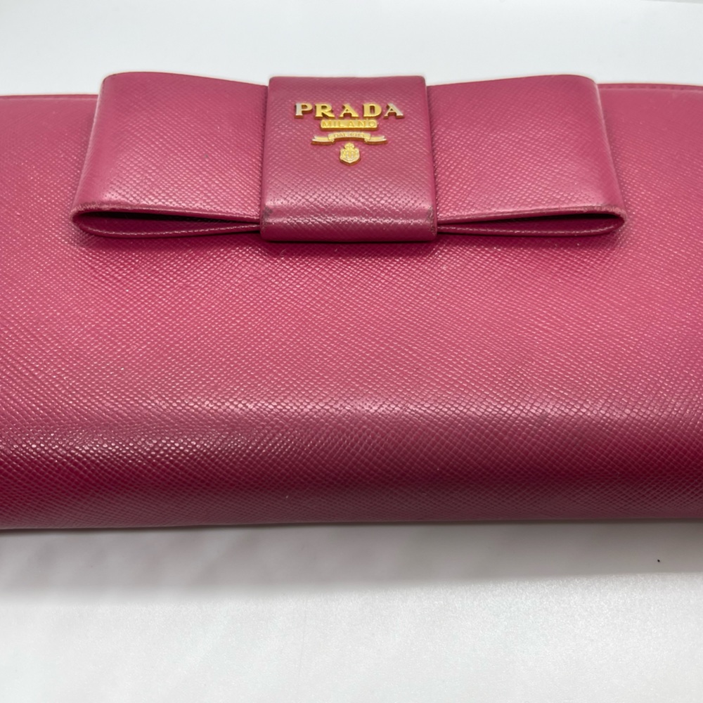 Prada Pink Fiocco Bow Saffiano Lux Long Wallet